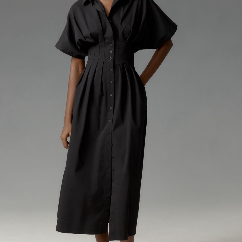Anthropologie Black Pleated Midi Dress with Dolman Sleeves (NWT)
